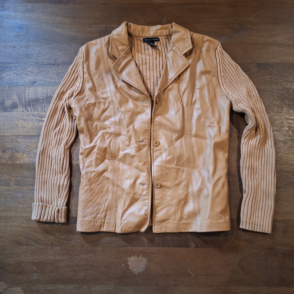 ✨ Vintage Y2K Leather & Knit Jacket ✨